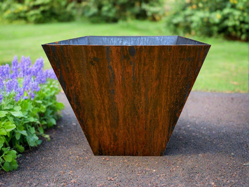 Super Duty Raw Steel Planter, Tapered Cube, Many Sizes - Made in USA