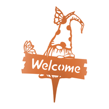 Gnome with Butterfly & Welcome Sign Metal Yard Stake Art