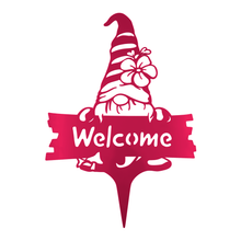 Gnome with Flower & Welcome Sign Metal Yard Stake Art