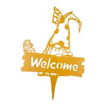 Gnome with Butterfly & Welcome Sign Metal Yard Stake Art