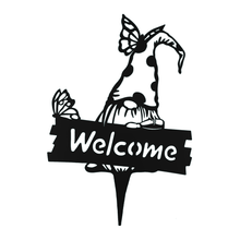 Gnome with Butterfly & Welcome Sign Metal Yard Stake Art